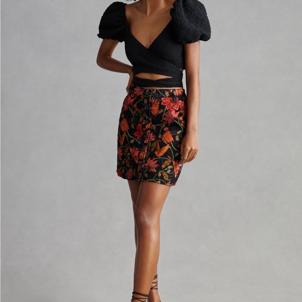 Anthropologie Black Floral Pencil Skirt